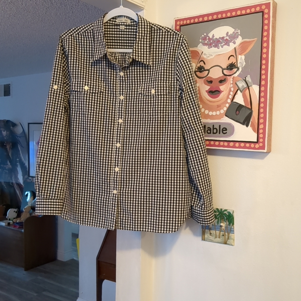 Black & White GINGHAM CHECK Cotton Shirt Women's XL - Per Se - Picture 5 of 5